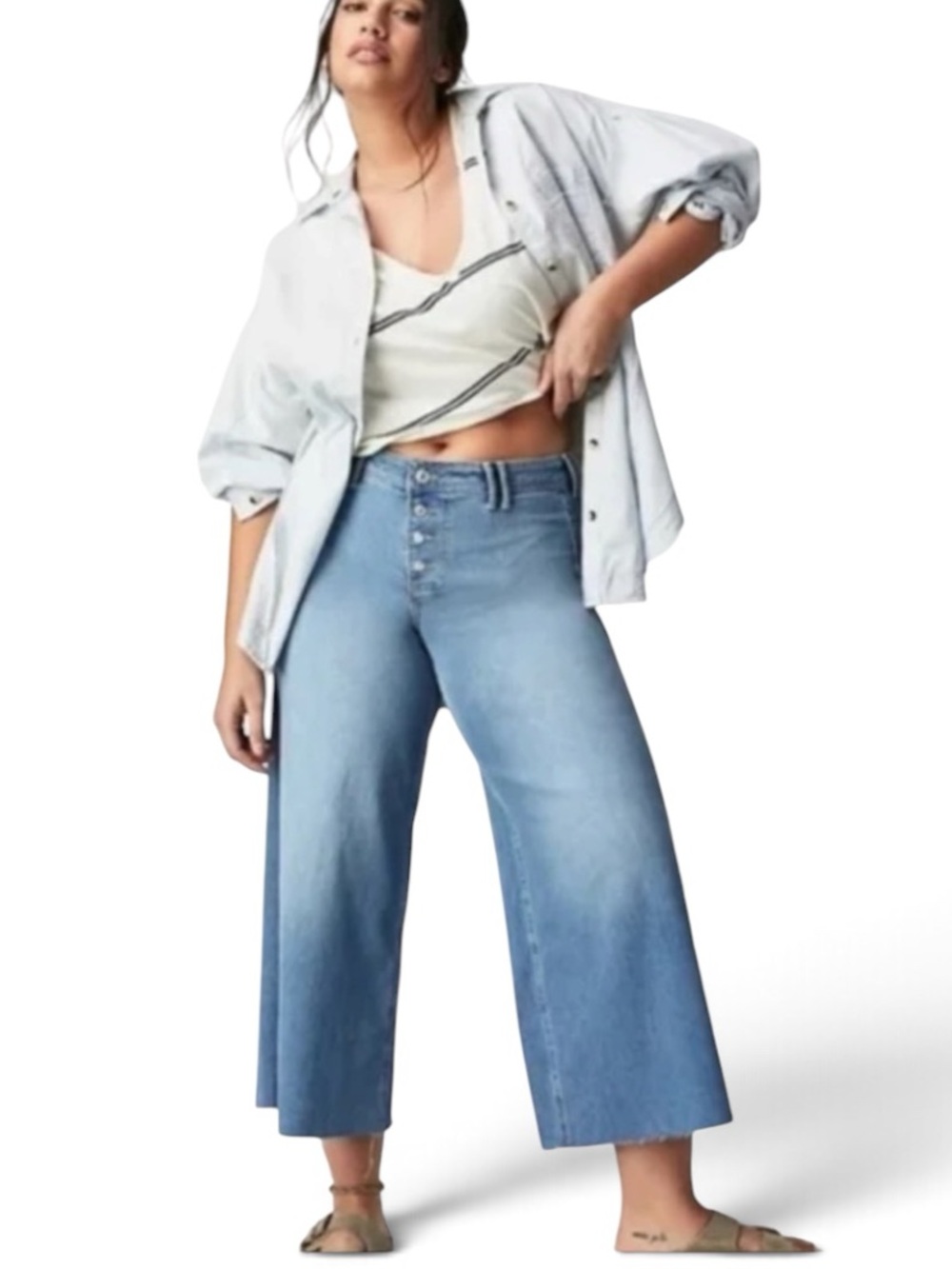 NEW Free People Crvy Counter Culture Low Rise Wide Leg Light Wash Jeans Sz 29